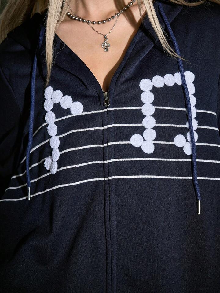ROMWE Avant 2pcs Women Casual Daily Music Note Print Zip-Up Hoodie Jacket And Pants Set 4 ROMWE Avant 2pcs Women Casual Daily Music Note Print Zip-Up Hoodie Jacket And Pants Set