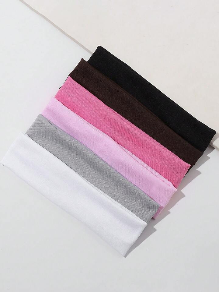 6pcs Solid Color Elastic Hair Ties For Sports And Leisure Casual Hair Band Turban Headband Sweatband