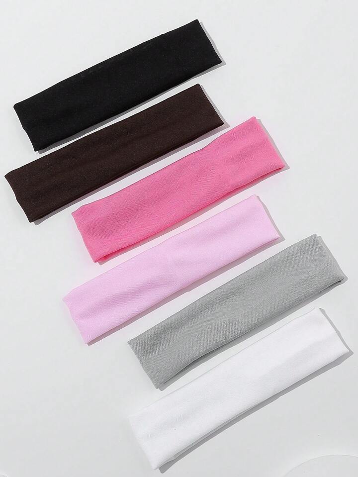 6pcs Solid Color Elastic Hair Ties For Sports And Leisure Casual Hair Band Turban Headband Sweatband