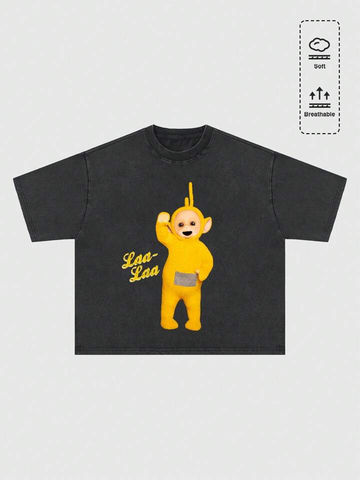 Teletubbies X ROMWE Men's Distressed Cartoon Graphic Loose T-Shirt