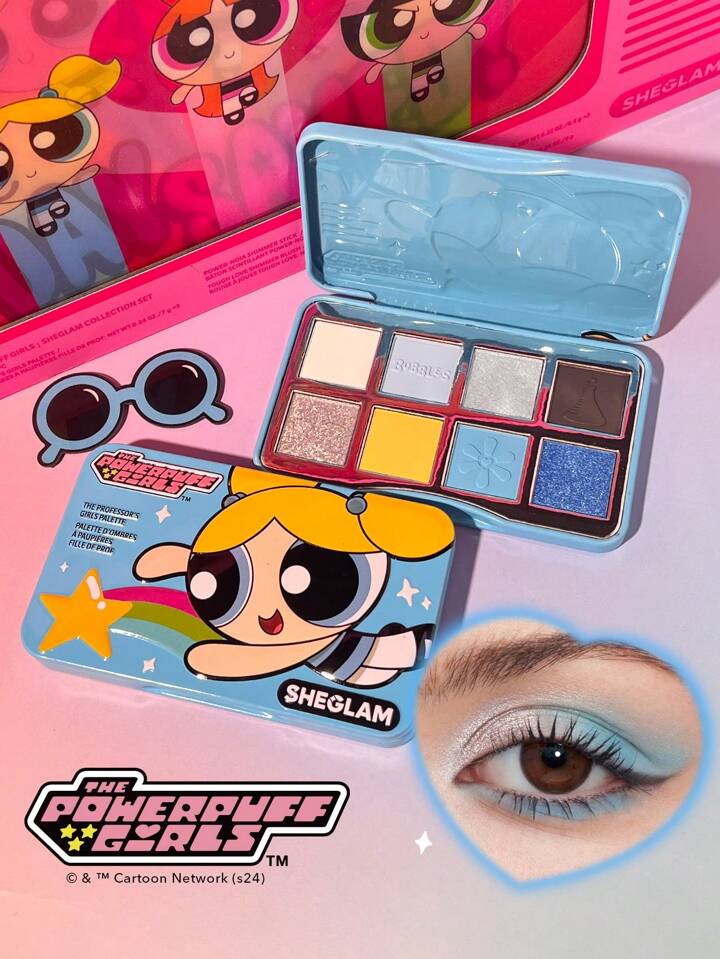 The Powerpuff Girls X SHEGLAM The Professor'S Girls Palette-Joy & Laughter Shimmer Matte Eyeshadow Palette Blue Evenly Pigmented Smooth Blendable Eyeshadow Brand Beauty Makeup Face Paint Cosmetic For Women Girls Perfect For Winter Spring Ideal For Y2K Fancy Fashion Suitable For Birthday Gift Party Ready Best Color