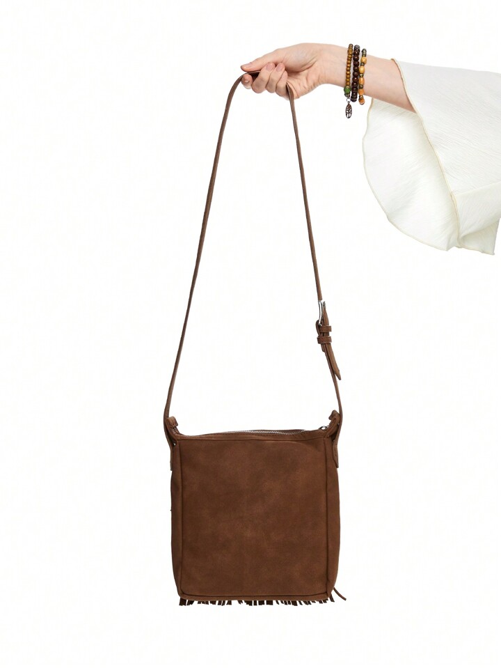 Fairycore Women Vintage Style Suede Tassel Shoulder Bag, Casual Chic Velvet Small Square Crossbody Bag 6 Fairycore Women Vintage Style Suede Tassel Shoulder Bag, Casual Chic Velvet Small Square Crossbody Bag