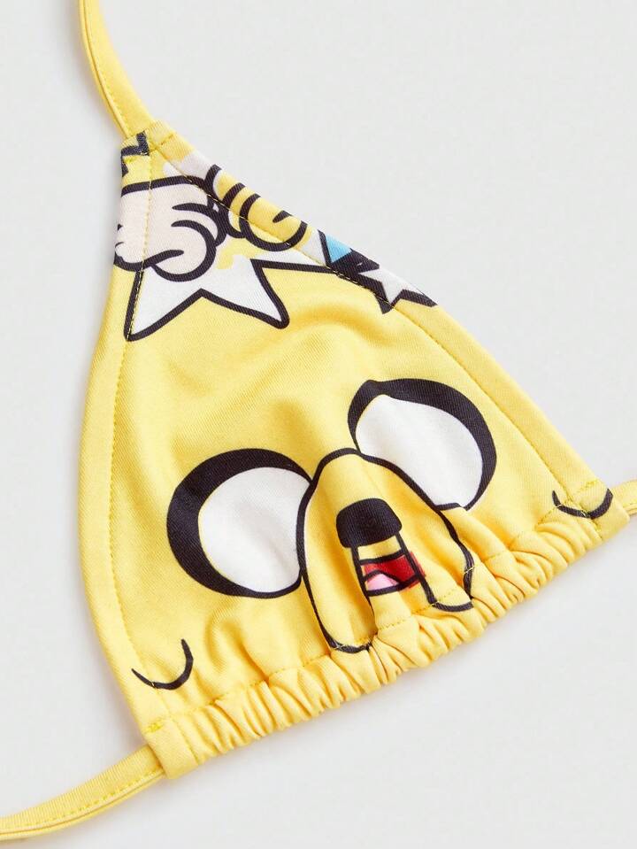 Adventure Time X ROMWE Summer Sexy Cartoon Graphic Tie Backless Crop Halter Top