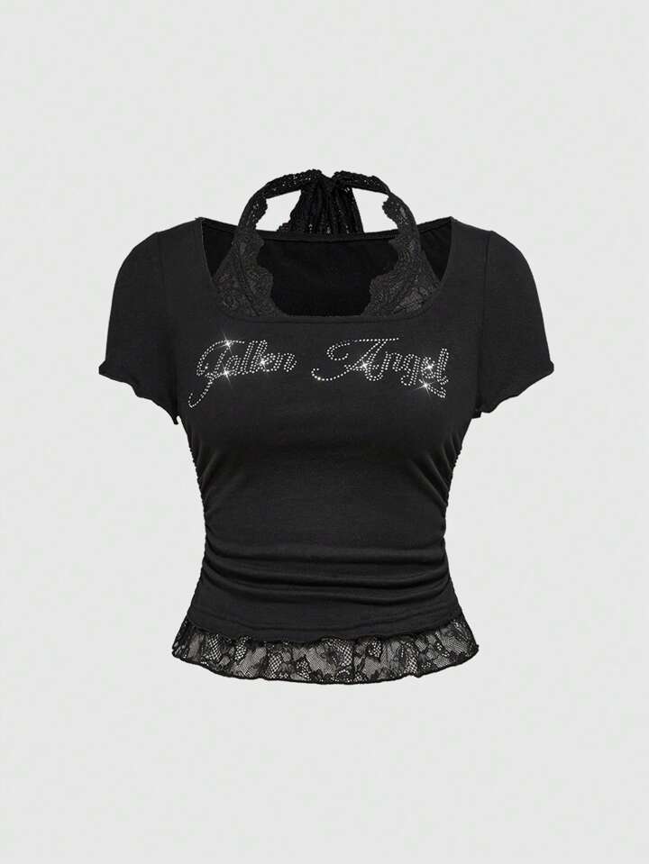 Grunge Punk Lace Patchwork & Rhinestone \