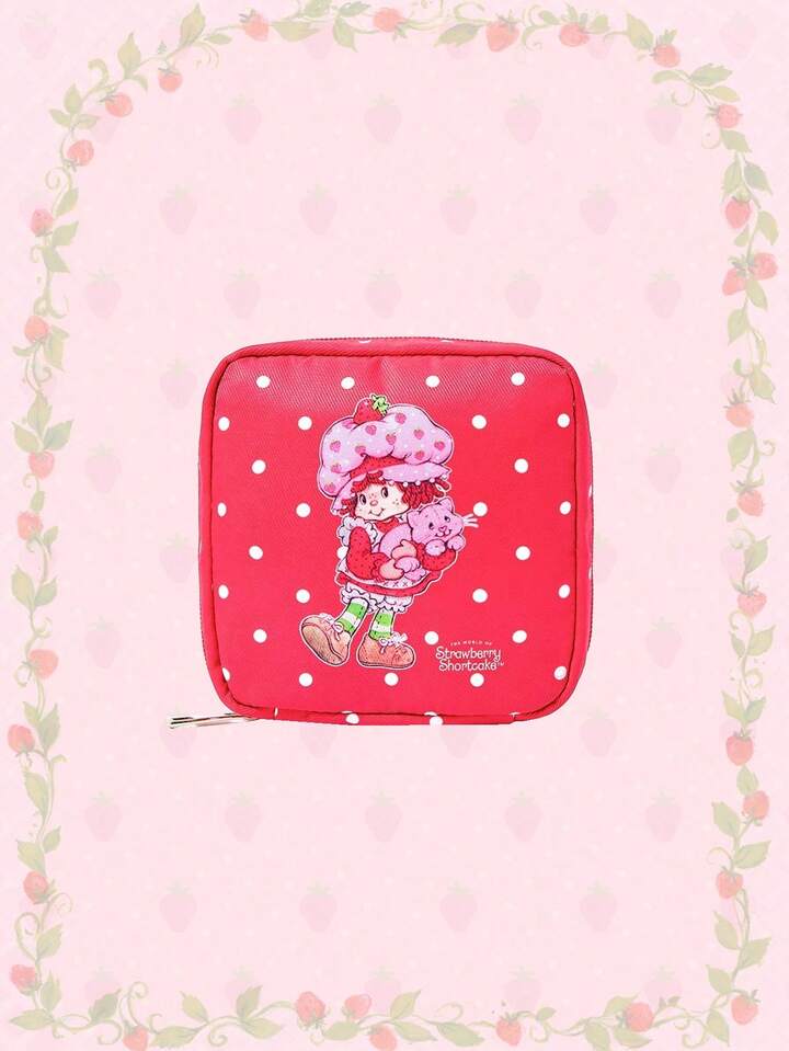 Cartoon Figure Graphic & Polka Dot Pattern Fashion Thick Padded Large Capacity Portable Cosmetic Bag