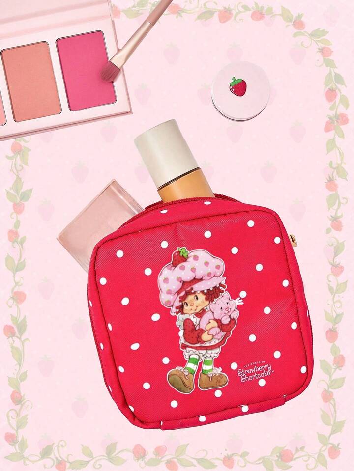 Cartoon Figure Graphic & Polka Dot Pattern Fashion Thick Padded Large Capacity Portable Cosmetic Bag 2 Cartoon Figure Graphic & Polka Dot Pattern Fashion Thick Padded Large Capacity Portable Cosmetic Bag