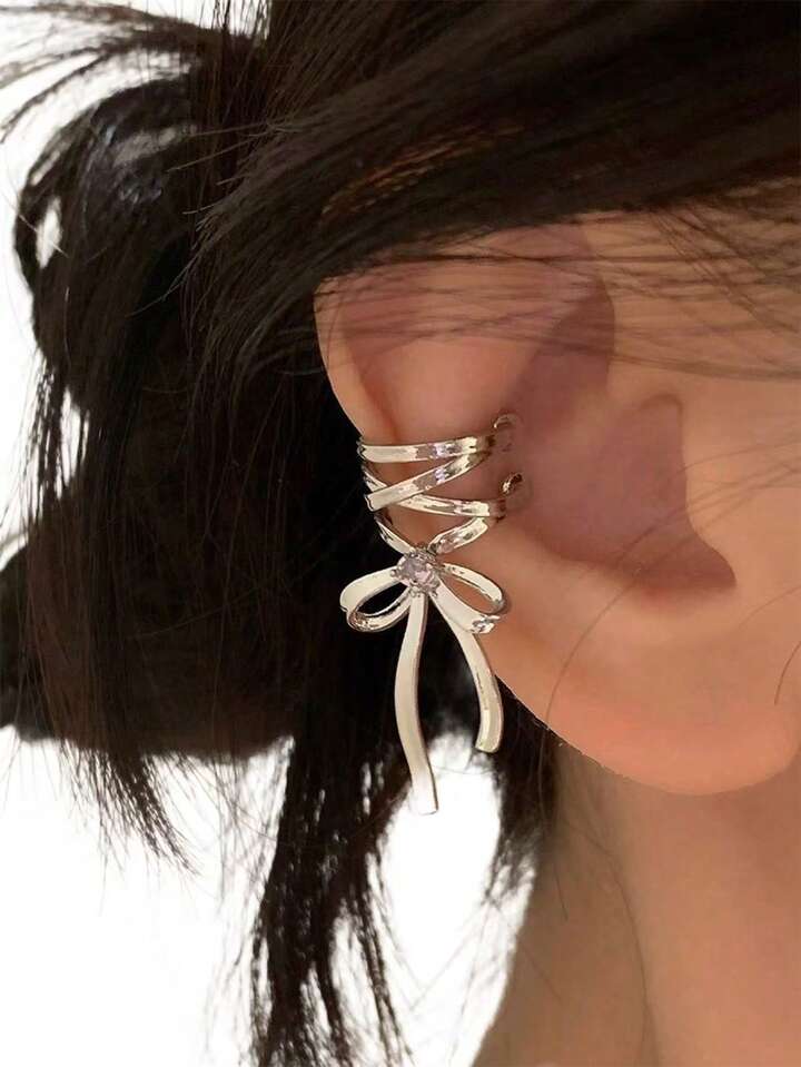 Kawaii 1pair Silver Bowknot Clip-On Earrings