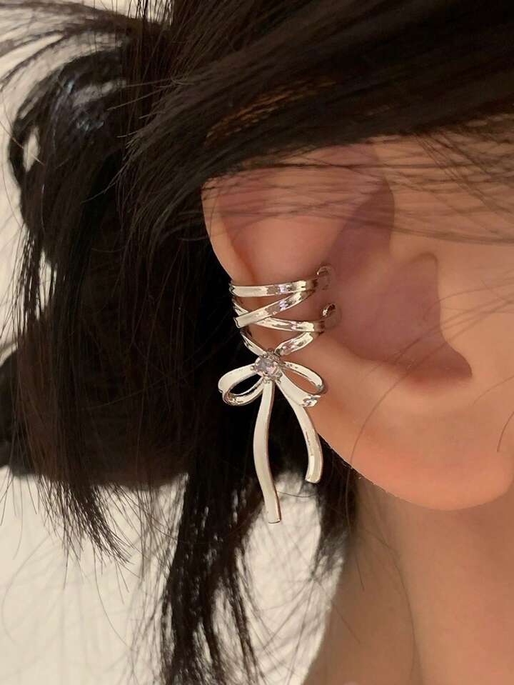 Kawaii 1pair Silver Bowknot Clip-On Earrings