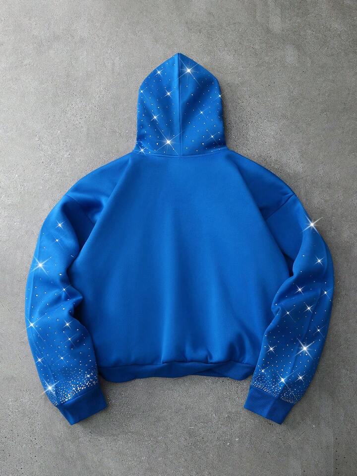 Teletubbies X ROMWE Men's Casual Rhinestone Cartoon Pattern Pocket Hoodie, Autumn/Winter, Long Sleeve Top 2 Teletubbies X ROMWE Men's Casual Rhinestone Cartoon Pattern Pocket Hoodie, Autumn/Winter, Long Sleeve Top