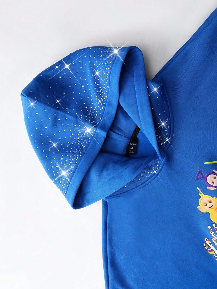 Teletubbies X ROMWE Men's Casual Rhinestone Cartoon Pattern Pocket Hoodie, Autumn/Winter, Long Sleeve Top 4 Teletubbies X ROMWE Men's Casual Rhinestone Cartoon Pattern Pocket Hoodie, Autumn/Winter, Long Sleeve Top