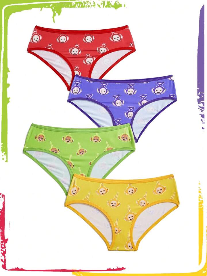 Teletubbies X ROMWE 4pcs Comfortable Funny Cartoon Pattern Briefs