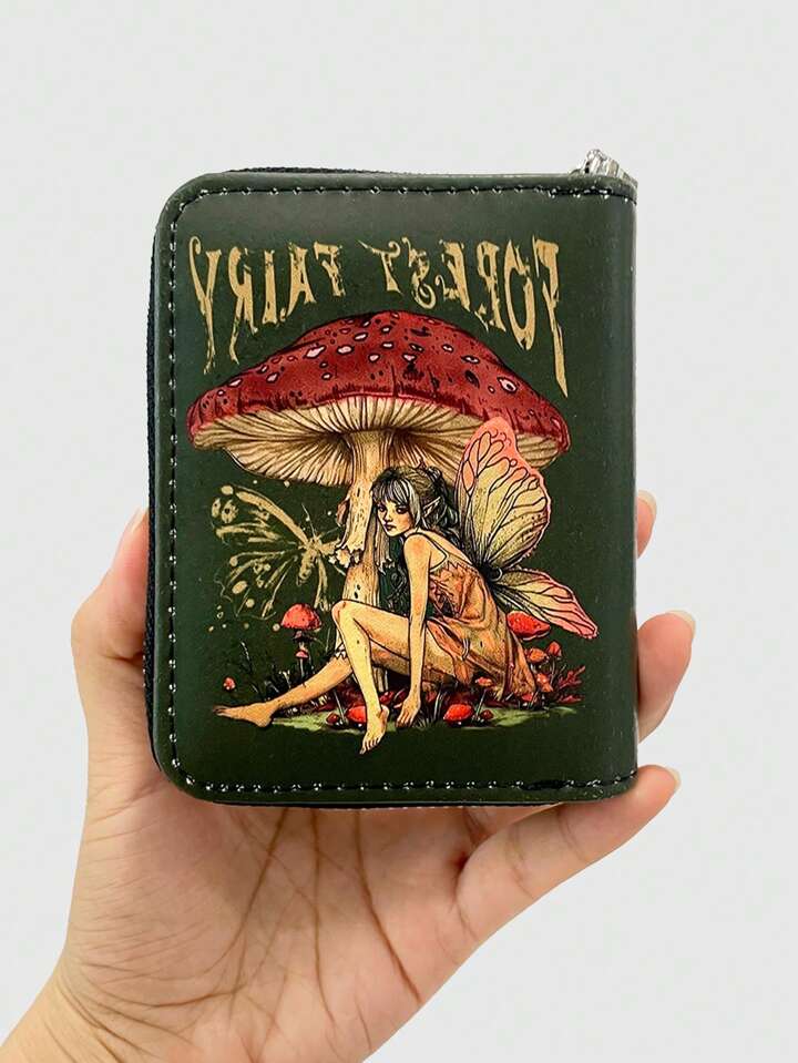 Fairycore Green Mushroom Girl Short Wallet, Creative Multifunctional Card Holder Wallet For Women