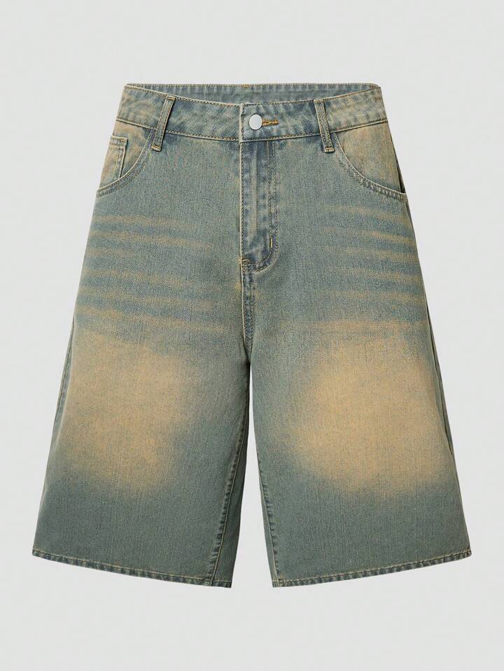 Men's Summer Casual Washed Denim Jorts Shorts, School