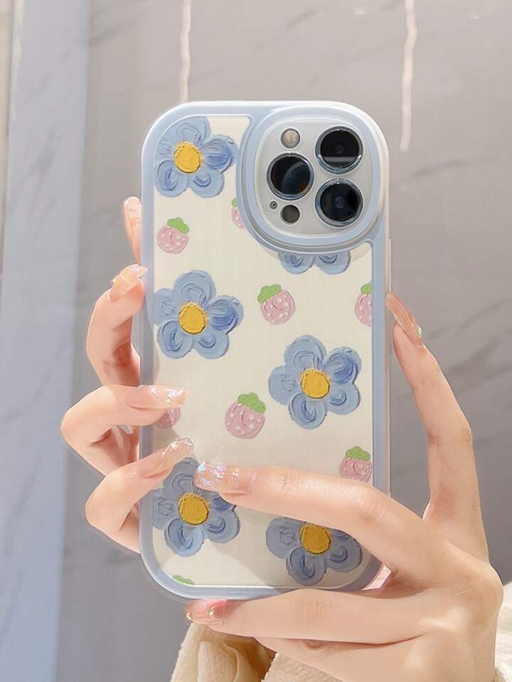 Summer Phone Case Spring 1pc GUCADI Strawberry Flower Soft Silicone Full Coverage Phone Case Compatible With Apple IPhone