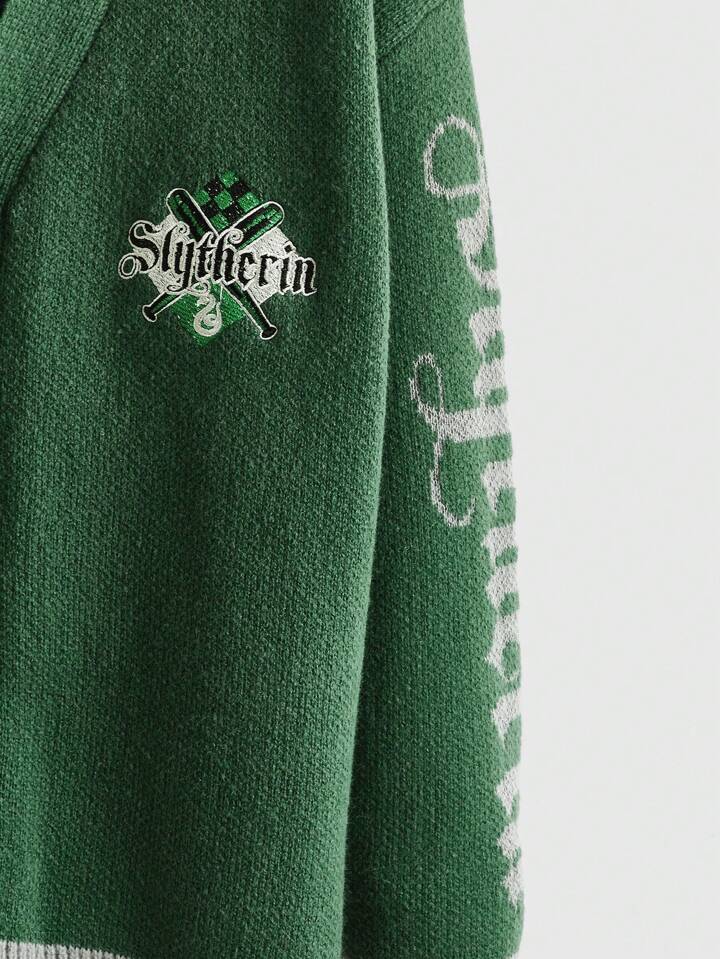 Harry Potter | ROMWE Plus Size Button Front Monogram Embroidered Drop Shoulder Sweater Cardigan 3 Harry Potter | ROMWE Plus Size Button Front Monogram Embroidered Drop Shoulder Sweater Cardigan