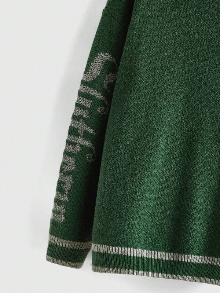 Harry Potter | ROMWE Plus Size Button Front Monogram Embroidered Drop Shoulder Sweater Cardigan 4 Harry Potter | ROMWE Plus Size Button Front Monogram Embroidered Drop Shoulder Sweater Cardigan