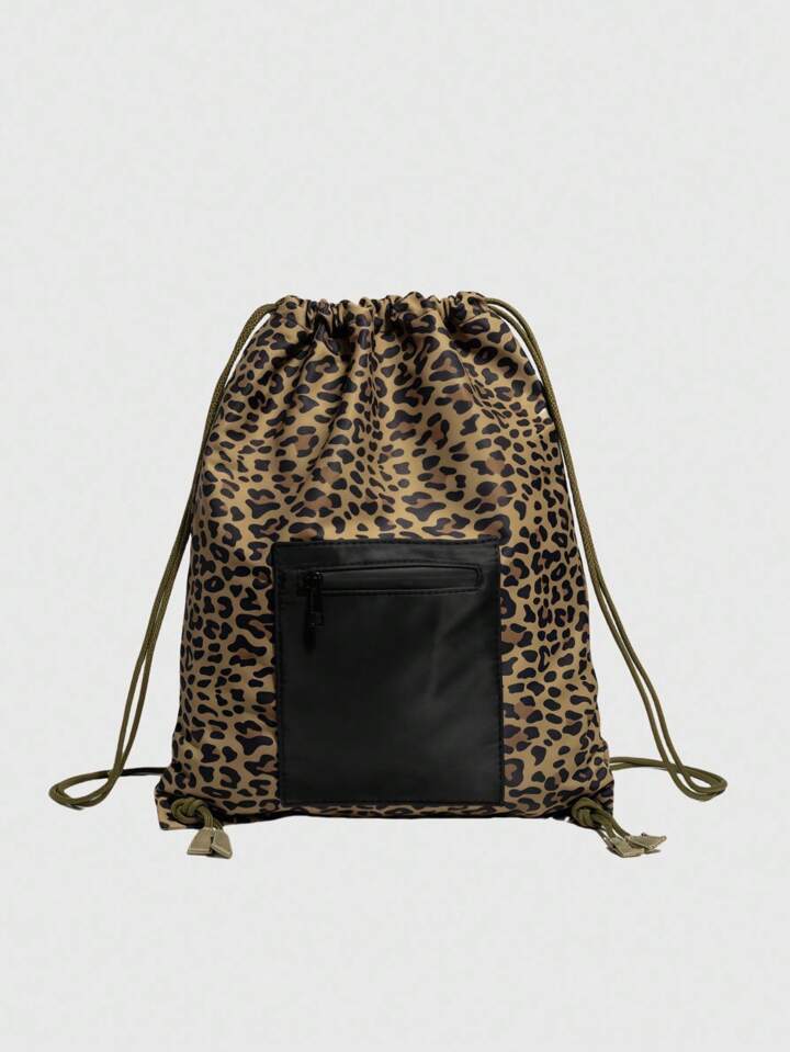 Anime Vintage Leopard Print Pattern Large Capacity Multi-Pocket Drawstring Closure Backpack, Casual & Fashionable Bag Suitable For Vacation, Campus, Party, Fall Winter Fashionable Cheetah Print Purse For Women