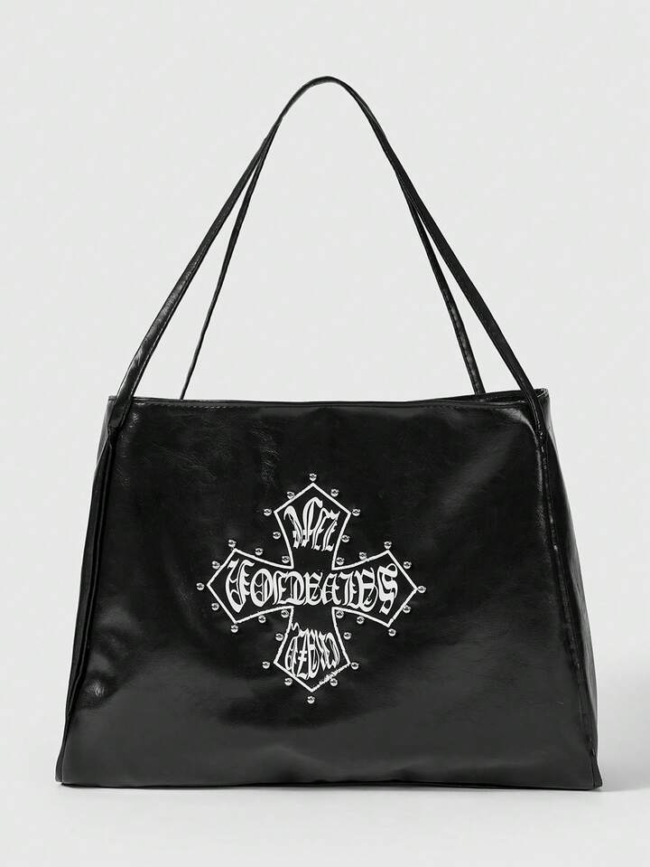Grunge Punk Riveted Cross-Shaped Large-Capacity Single Shoulder Bag