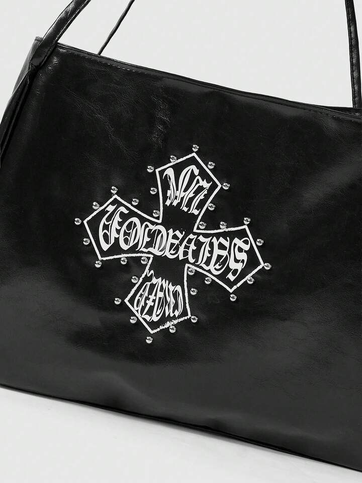 Grunge Punk Riveted Cross-Shaped Large-Capacity Single Shoulder Bag