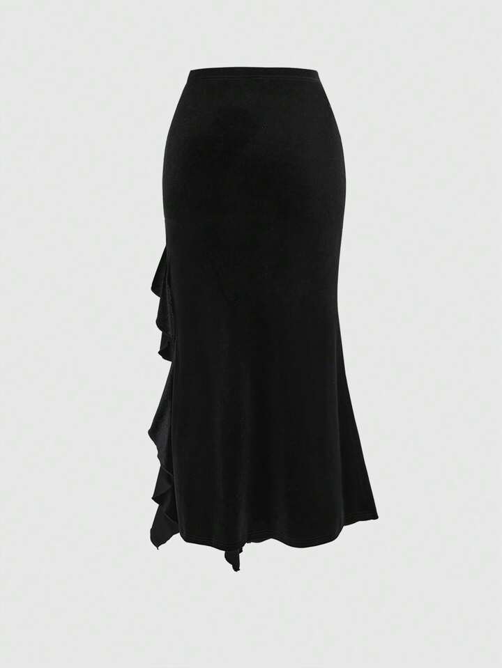 Goth Dark Halloween Velvet Contrast Lace Camisole Top Paired With Fish Tail Skirt 4 Goth Dark Halloween Velvet Contrast Lace Camisole Top Paired With Fish Tail Skirt