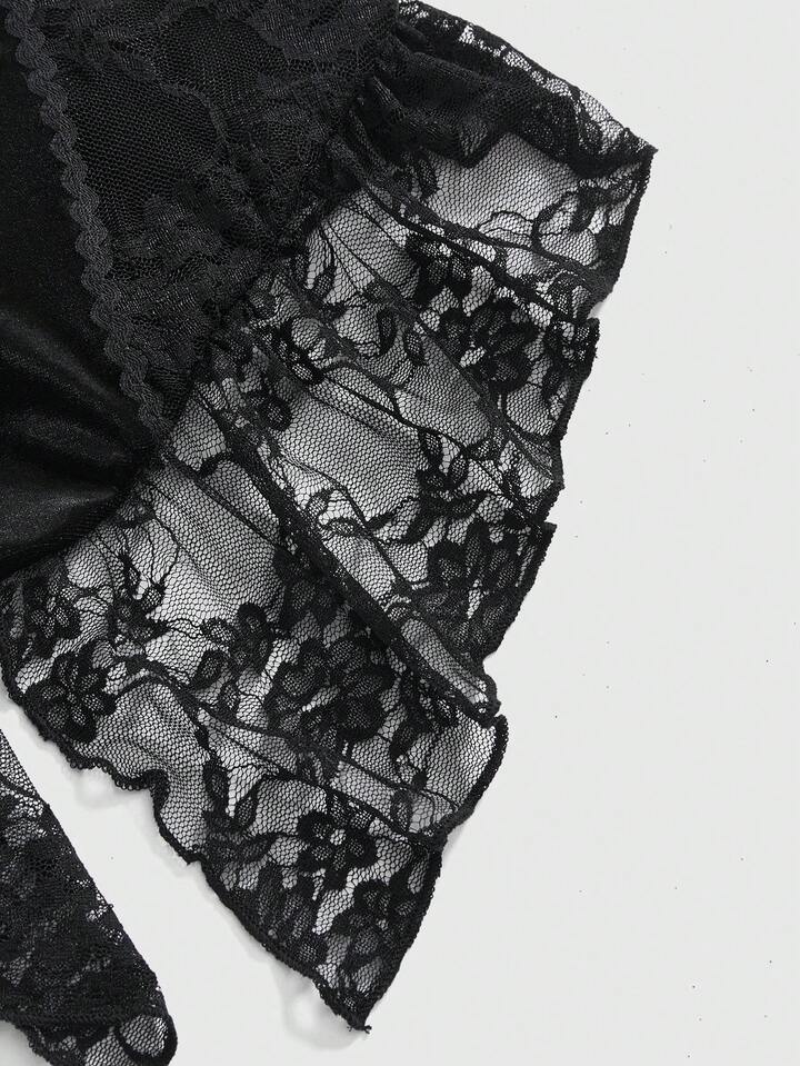 Goth Dark Halloween Velvet Contrast Lace Camisole Top Paired With Fish Tail Skirt 6 Goth Dark Halloween Velvet Contrast Lace Camisole Top Paired With Fish Tail Skirt