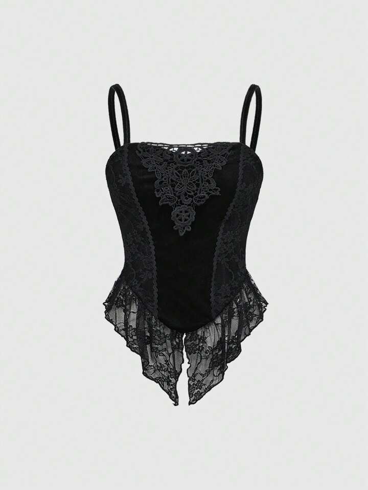 Goth Dark Halloween Velvet Contrast Lace Camisole Top Paired With Fish Tail Skirt 7 Goth Dark Halloween Velvet Contrast Lace Camisole Top Paired With Fish Tail Skirt