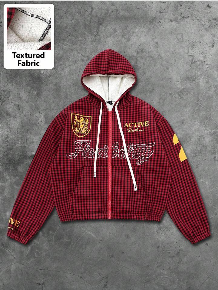 Prep Men's Plaid & English Graphic Print Thermal Lined Hoodie Sweatshirt, Autumn/Winter 3 Prep Men's Plaid & English Graphic Print Thermal Lined Hoodie Sweatshirt, Autumn/Winter