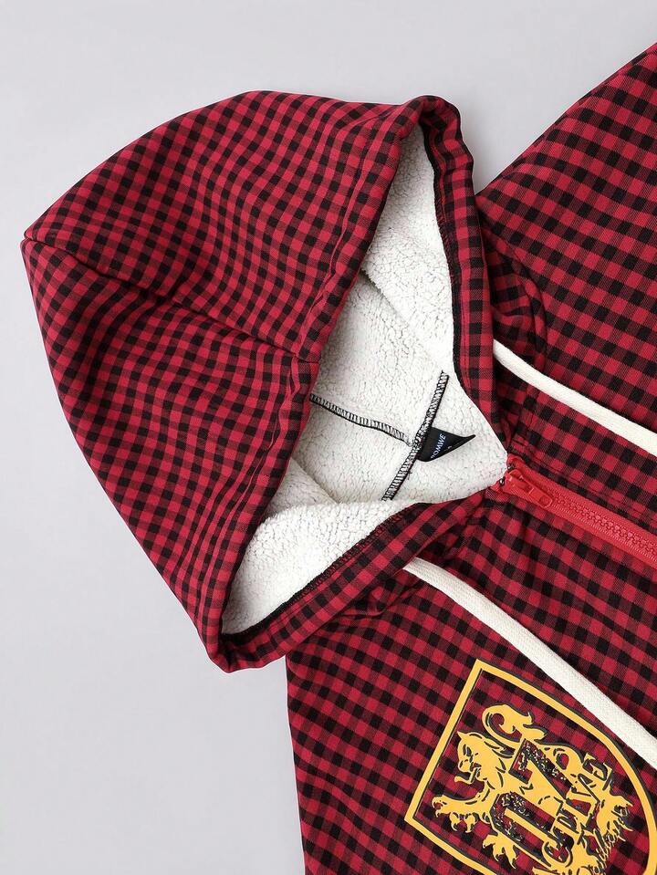 Prep Men's Plaid & English Graphic Print Thermal Lined Hoodie Sweatshirt, Autumn/Winter 8 Prep Men's Plaid & English Graphic Print Thermal Lined Hoodie Sweatshirt, Autumn/Winter