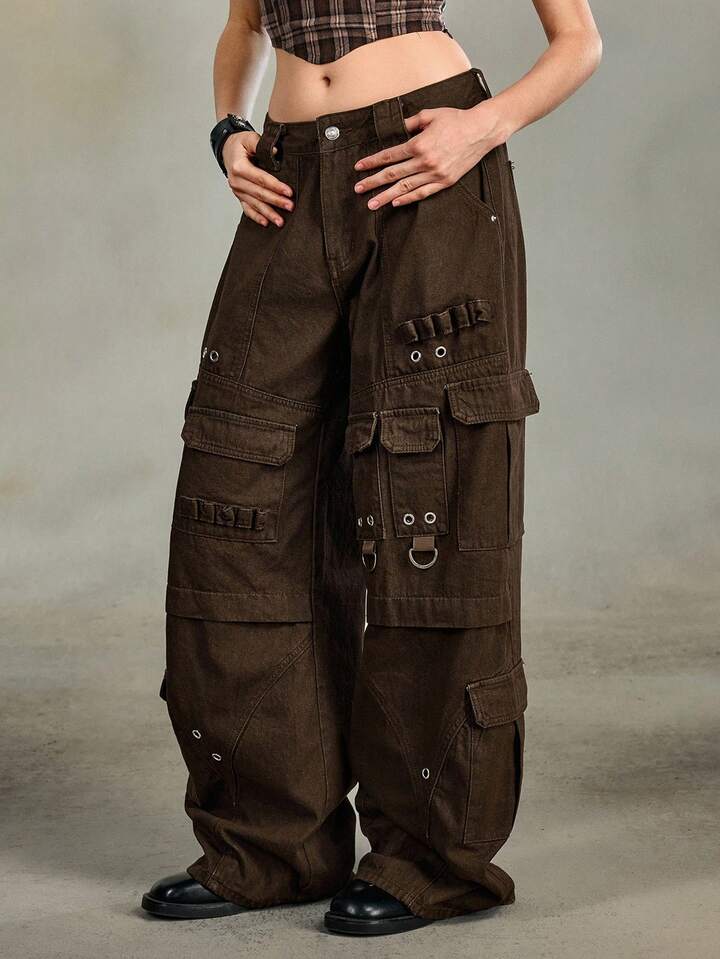 EDITION Vintage Streetwear Metal Rivet Loose Fit Cargo Jeans
