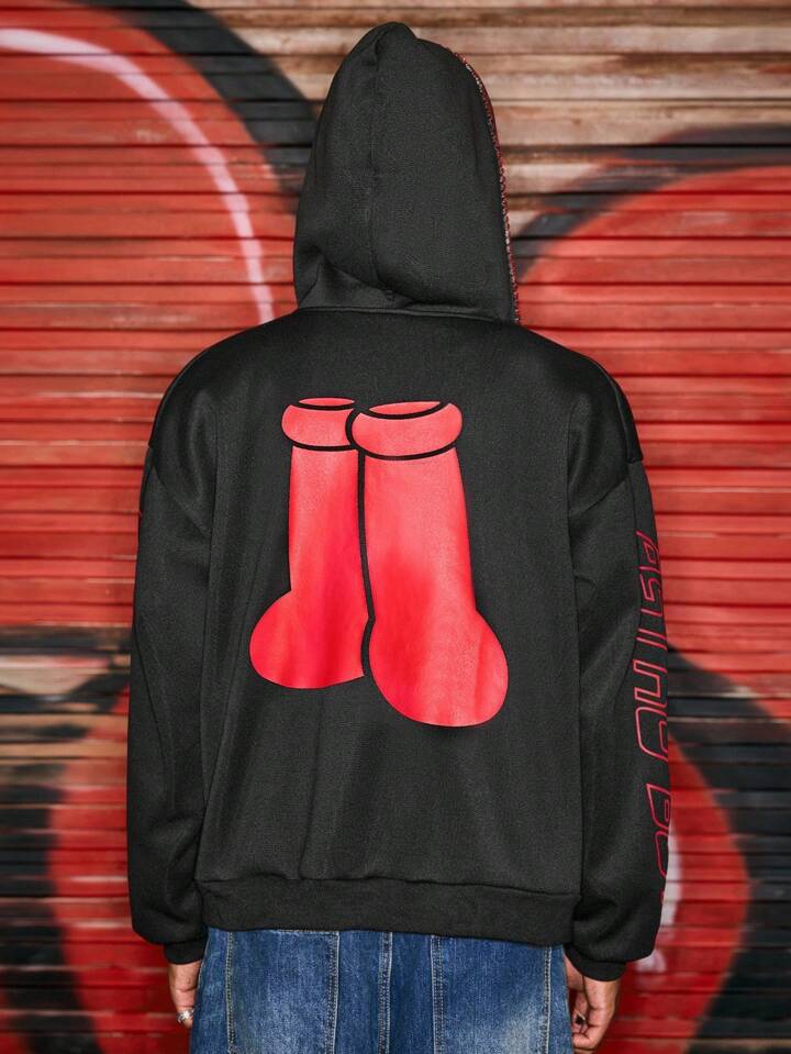Astro Boy X ROMWE Men's Cartoon Figure Graphic Rhinestone Detail Oversized Hooded Sweatshirt