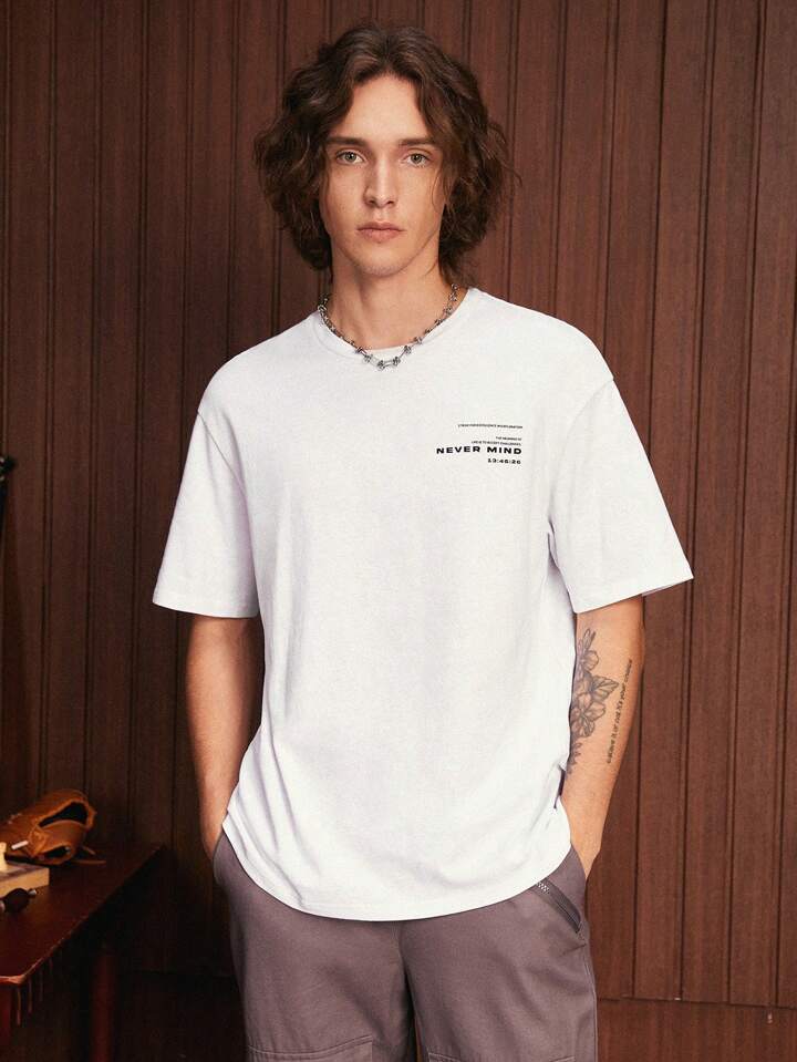 1pc Loose Slogan Graphic Drop Shoulder T-Shirt