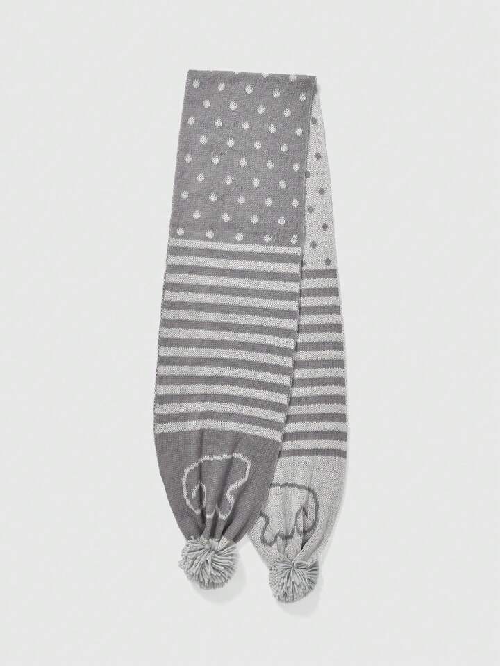 Anime 1pc Gray Y2K Retro Striped Polka Dot Pop Art Mass-Produced Wing Print Fuzzy Decor Fashion Simple Women Scarf, Suitable For Dates, Campus, Travel, Etc.