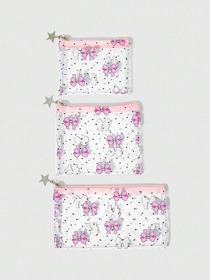 Kawaii 1pc Transparent PVC Bow Polka Dot Fashion Cosmetic Bag 1263600