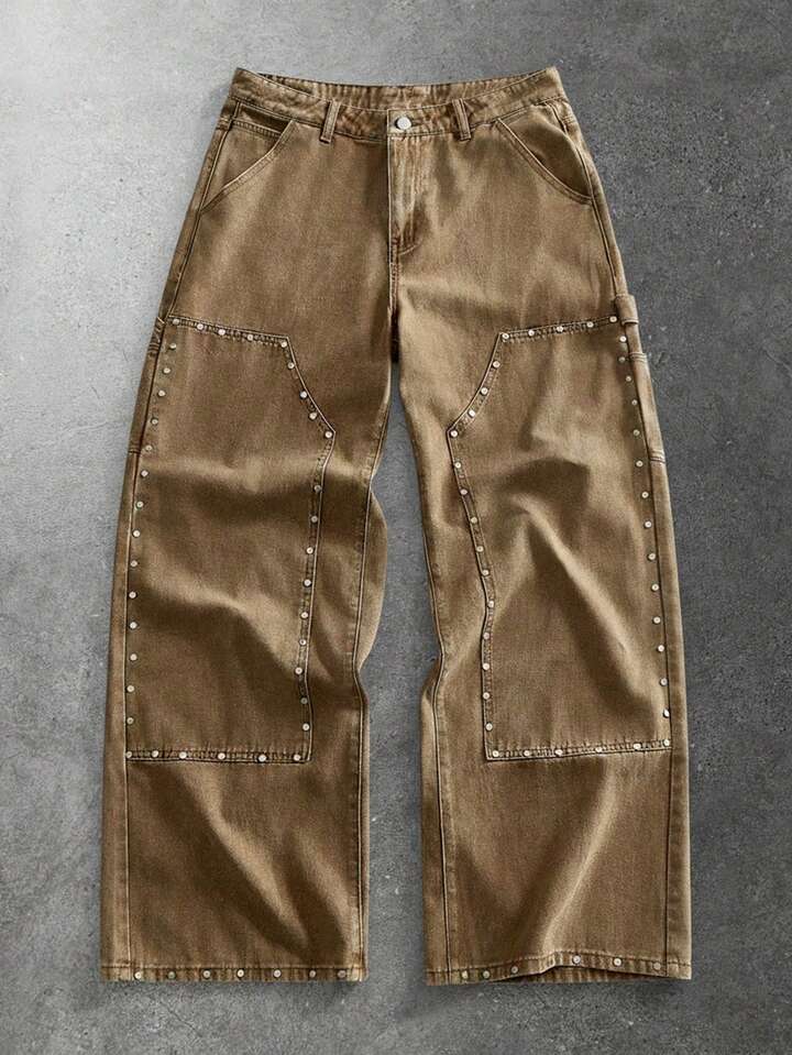 Casual Men's Rivet Decor Cargo Baggy Jeans