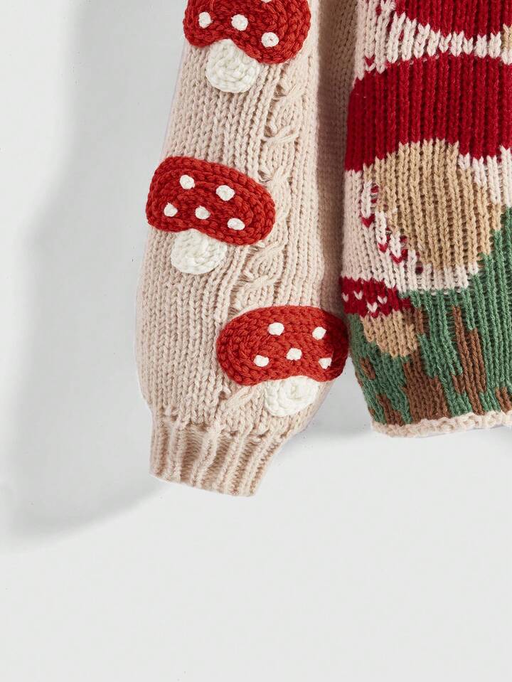 Fairycore Plus Size Plus Size Mushroom Embroidered Graphic Loose Knit Pullover Sweater/Winter