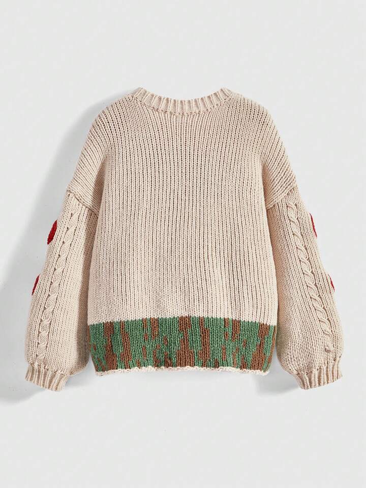 Fairycore Plus Size Plus Size Mushroom Embroidered Graphic Loose Knit Pullover Sweater/Winter