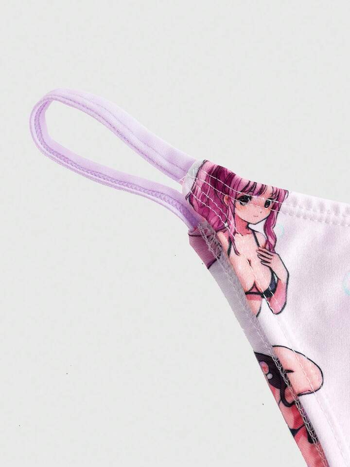 2-Piece Anime Inspired Soft Cup Tie-Front Swimsuit Set For Women, For Valentine's Day 4 2-Piece Anime Inspired Soft Cup Tie-Front Swimsuit Set For Women, For Valentine's Day
