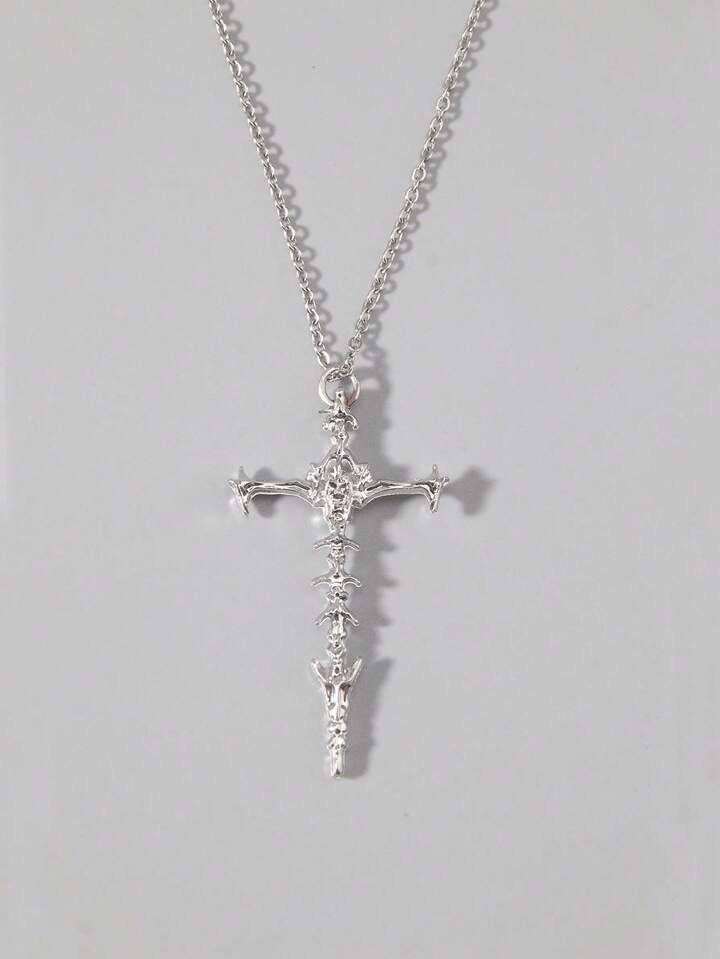 Goth 1pc Glamorous Titanium Alloy Cross Charm Necklace For Women For Dating Gift