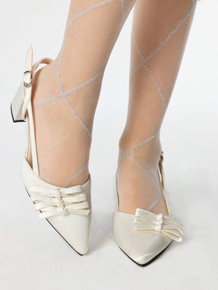 Kawaii Women's High Heel Pumps Round Toe Beige Multi-Bow Decor Sweet Elegant Suitable For Wedding, Summer Dresses, Outdoor Backstrap Sandals