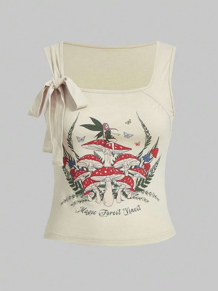 Fairycore Y2K Mushroom Fairy Criss-Cross Strap Women Tank Top