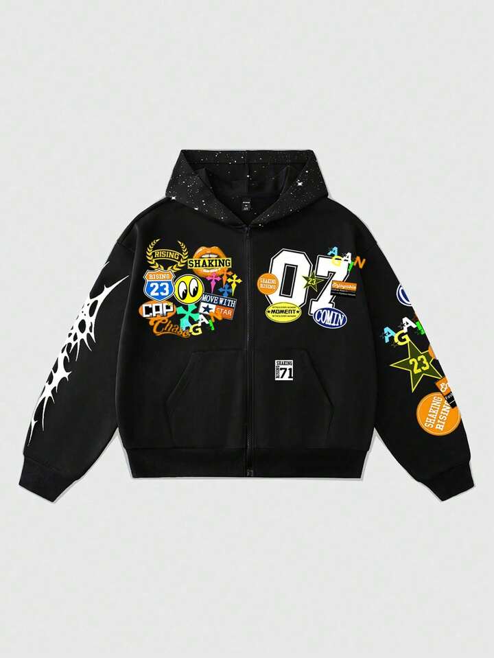 Street Life Boy's Loose Cropped Sweatshirt Sweatshirt With Shiny Sequin Decor, Streetwear