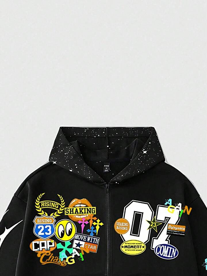 Street Life Boy's Loose Cropped Sweatshirt Sweatshirt With Shiny Sequin Decor, Streetwear