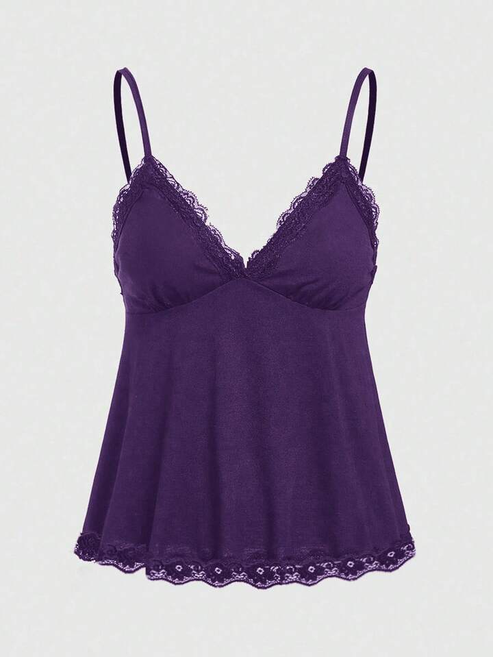Fairycore Women's Solid Color Contrast Lace Camisole