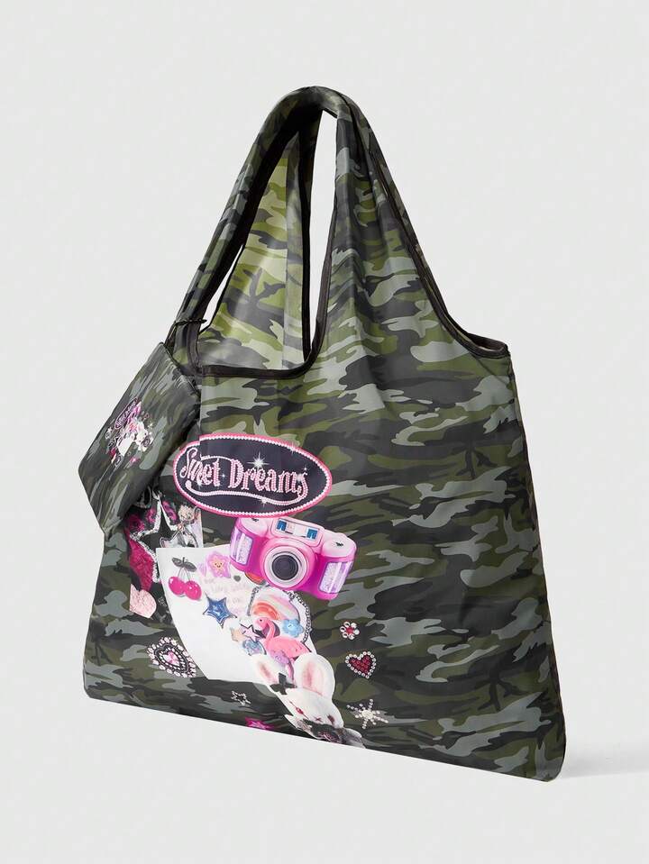 Goth 1pc Fashionable Eye-Shaped Celestial Motif Storage Pouch, Large Capacity Foldable Tote Bag With Coin Purse
