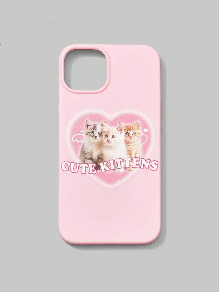 Kawaii 1pc Letter Cat Pattern TPU Phone Case Compatible With IPhone