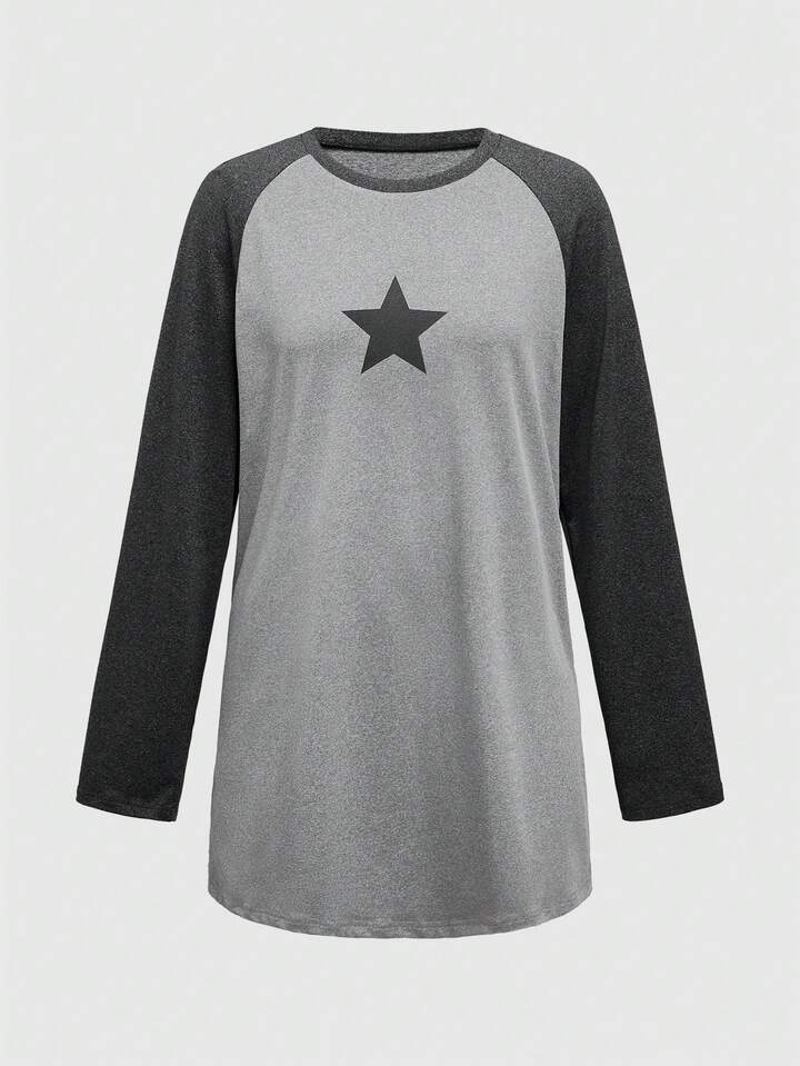 Casual Floral Gray Star Printed Long Sleeve Nightdress Home Dress, Winter