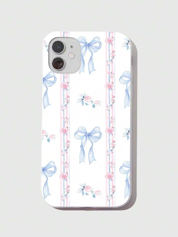Kawaii 1pc White Lace Rose & Bowknot Design Apple Phone Case Compatible With IPhone 11 12 13 14 15 Pro Max
