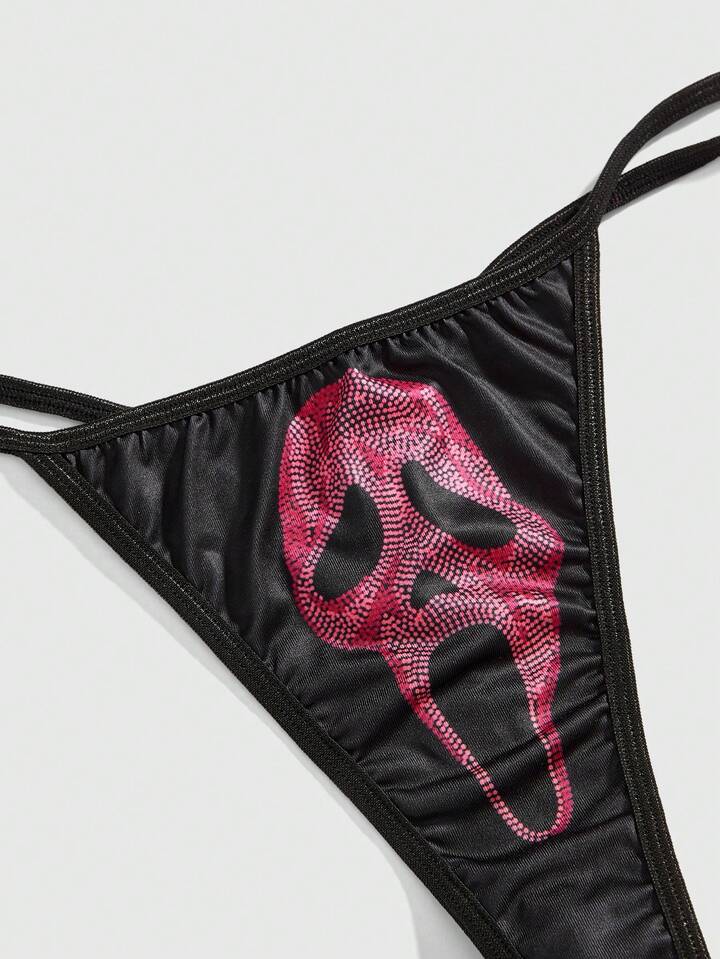 Gothic Skull Deadpool Rhinestone Decor Wireless Lace-Up Women Lingerie Set 4 Gothic Skull Deadpool Rhinestone Decor Wireless Lace-Up Women Lingerie Set