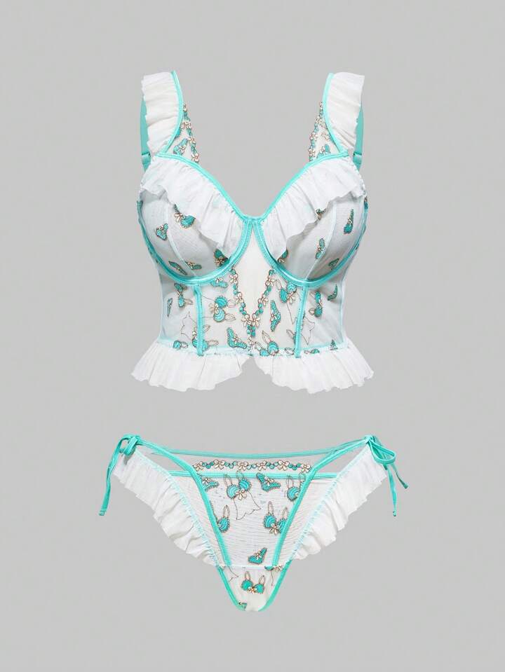 Kawaii Midsummer Garden Party Exquisite Embroidered Steel Underwired Plus Size Lingerie Set 2 Kawaii Midsummer Garden Party Exquisite Embroidered Steel Underwired Plus Size Lingerie Set