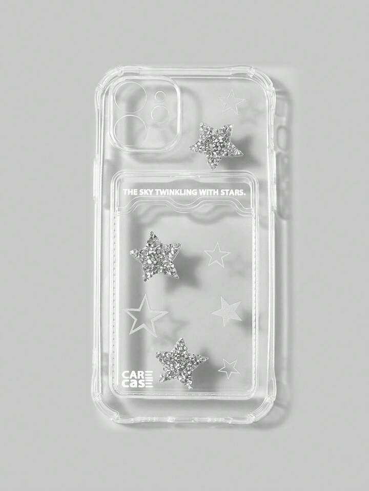 Grunge Punk 1pc 3d Star Design Punk Style Soft Tpu Phone Case With Card Holder, Compatible With Apple Iphone 15 Pro Max/14/13/Iphone 11/12/Iphone 7, Anti-Fall